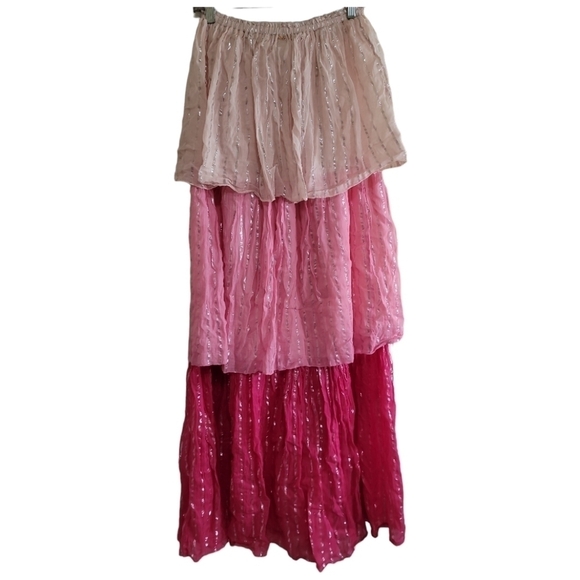 PQ Swim Briar Colorblock Tiered Maxi Cover Up Dress M/L Pink Metallic - Picture 6 of 9